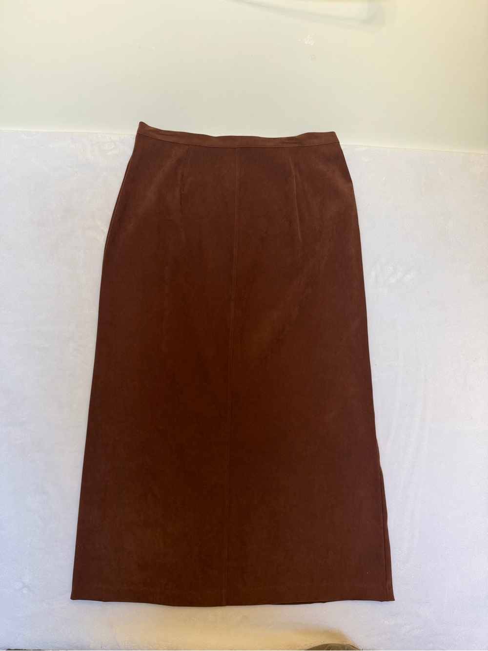 NWT Norton McNaughton Brown Faux Suede Long Maxi Skirt Stretch Back Slit Size 14